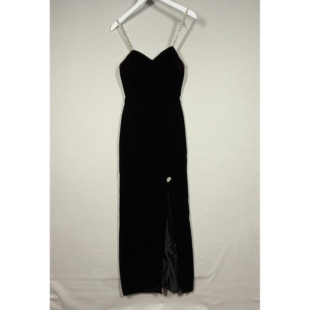 Vintage Black Velvet Dress Womens Small Maxi Evening Formal Purse Handmade Chic
